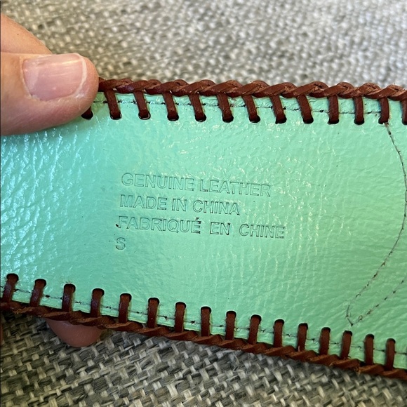 Colorful Patterned Leather Belt with whipstitching statement piece size small - Picture 7 of 8